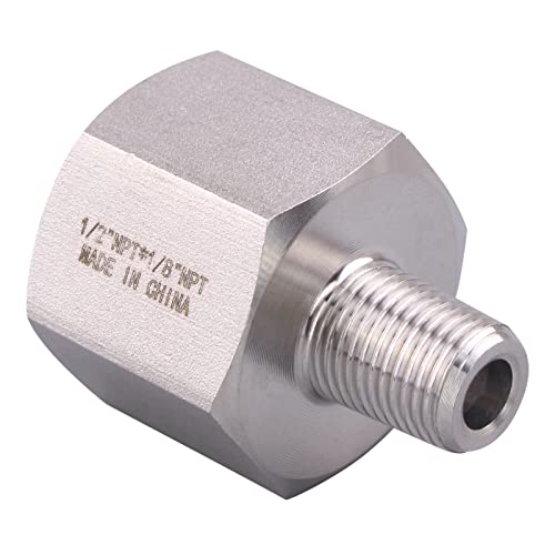 Image of Forged Reducer Adapter Fitting - Stainless Steel 304 Reducing Pipe Connector, 1 /2 inch NPT Female x 1 /8 inch NPT Male (pack of 2)
