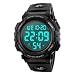 Men’s Sports Watch Military Classic Stopwatch Large Dial Electronic LED Backlight Wristwatch 50M Waterproof Digital Watch with Large Number- Black