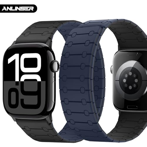 Anlinser Magnetic Strap Compatible with Apple Watch Band 42mm 41mm 40mm 38mm, Double Side Reversible Bracelet for iWatch Series 11 10 9 8 7 6 5 4-1 SE (Dark Blue/Black) by Anlinser - Used condition - Image 2