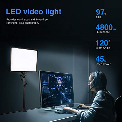 Neewer Desk Mount Led Video Light With C-Clamp Stand And 2.4G Remote Kit: Dimmable Bi-Color 18" Led Panel 3200K-5600K 45W 4800Lux Cri 97+ Light For Photography Youtube Game Video Shooting Live Stream #TOP1