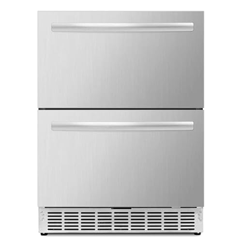 Icejungle Under Counter Refrigerator, Indoor And Outdoor Double Drawer Under Counter Fridge In Stainless Steel, Icejungle 24'' Built-In/Freestanding Beverage Fridge Refrigerator, Digital Display #TOP2