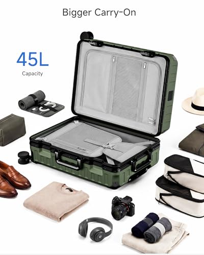 Image of LUGGEX Carry On Luggage with Spinner Wheels, 8010S Aluminum Frame Zipperless Polycarbonate Hard Shell Suitcase (ZX-Core, Green, 21 Inch)