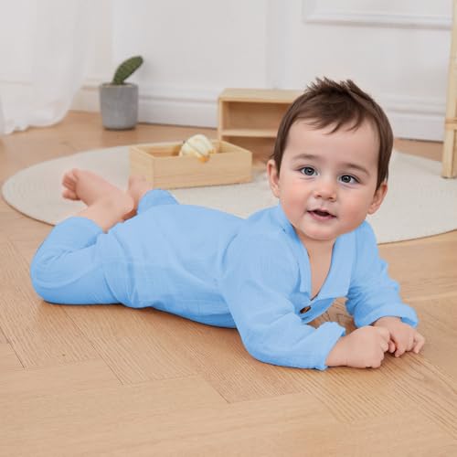 Visgogo Baby Boy Polo Romper Long Sleeve Solid Bodysuit Cotton Linen Jumpsuit Collared Onesie Infant One-Piece Outfit thumb #6