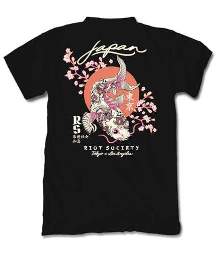Riot Society Japan Koi Tattoo Blossom Mens T-Shirt - Black XX-Large