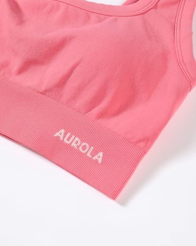 Image of AUROLA Power Womens Square Back Basic Sports Bra - Square Neck Padded Low Impact Yoga Bra Workout Crop Top