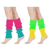 Junely Leg Warmers 80s Leg Warmer Knit Legwarmers Neon for Mardi Gras Ballet Dance Figure Skating Ice Skating Boot Pink Green Purple