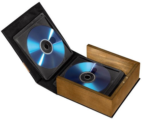 Hama 78385 CD/DVD Album 28, with Antistatic Sleeves, Magnetic Closure and Wooden Casing - Black/Brown