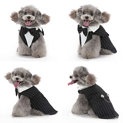 Hundeanzug, Hochzeitsanzug mit Fliege für Hunde, Stilvoll, Klassisch, Vertikal Gestreift, für Hunde, Formeller Smoking, Abend-Smoking für Hochzeit, Halloween, Geburtstagsfeier (XS)