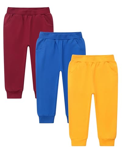 Image of GFQLONG Toddler Boys 2 Pack Cotton Active Jogger Sweatpants,Kids Casual Athletic Solid Pocket Pull On Pants