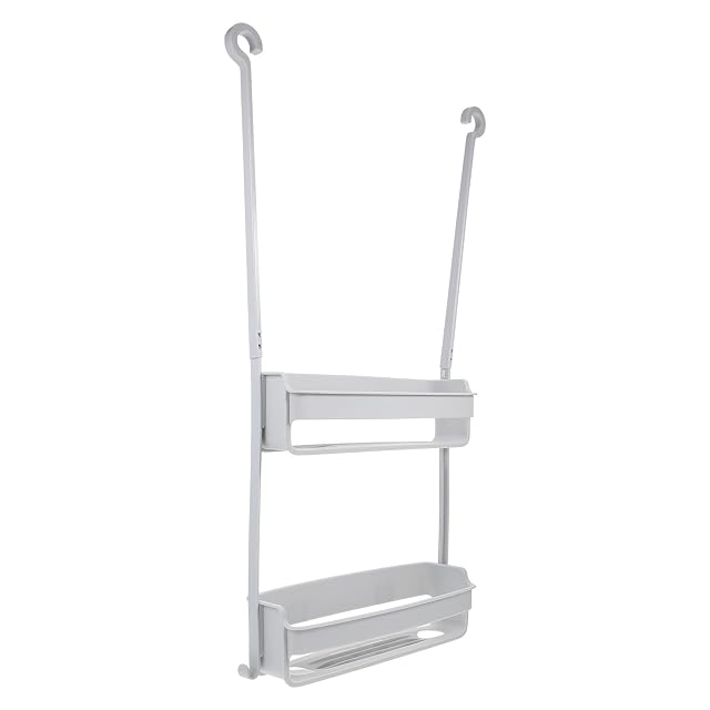 CONGARTENO Double-Layer Hanging Shower Caddy Basket Portable Grey Bathroom Storage Organizer Sundries Holder for Shower Accessories and Home