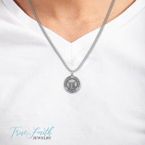 True Faith Jewelry Sterling Silver United States Navy Service Medal with St Michael Patron Saint Archangel Pendant Necklace, 1 Inch4