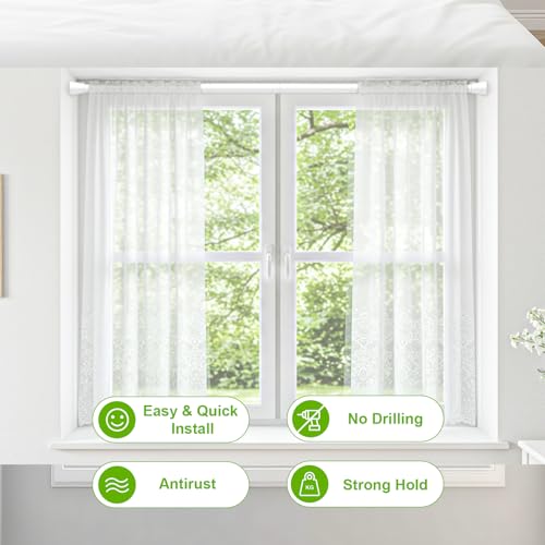 Image of Shower Curtain Rod 45 to 77 Inches White Shower Rod Tension Curtain Rod No Drilling Adjustable Curtain Rod Spring Tension Shower Rods for Bathroom,Windows,Kitchen