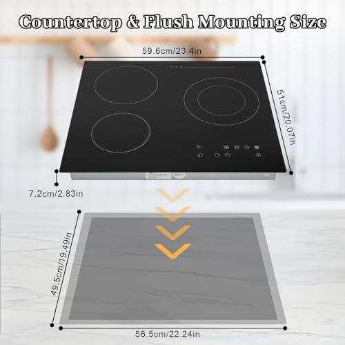Dyrabrest 23.23*20.47IN 2600W 110V Electric Ceramic Cooktop Portable 3 Burners Electric Built-In Cooktop Sensor Touch Control Countertop Electric Hot Plate thumb #2