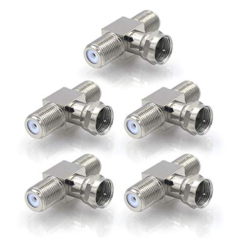 VCE 5-Pack F-Type RG6 Male to 2 Female 3-Way Coax Cable Splitter Adapter