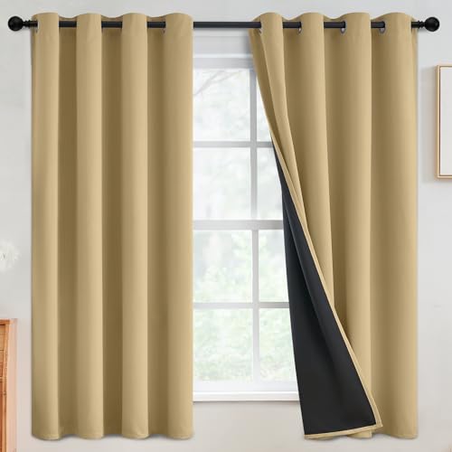 SimpleHome Biscotti Beige 100% Blackout Curtains Room Darken Living Room 63