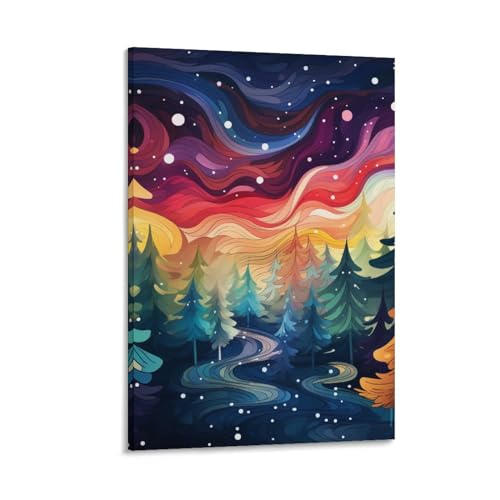 Sapin de Noël coloré Peinture Sur Toile Décoration Murale 30x45cm Pour Salon