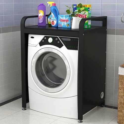 Innovz Laundry Washer Dryer Stacking Rack Stand Space-Saving, Washing Machine Storage Rack With Side Panel, Standing Tumble Dryer Stacking Kit, Easy To Install(Black Frame 3)