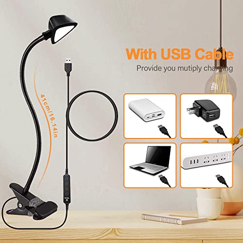 Vekkia 6W Clip On Light, Led Reading Light For Bed, Eye Caring Clip Light, 3 Color & 10 Brightness Levels, Reading Lamp With Gooseneck, Perfect Bed Lamps For Headboard, Desk And Computers.(Triangle) #TOP5