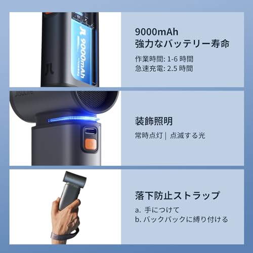 Image of JISULIFE 2 in 1 Multi-functional Compact Gray Metal Blade Fan, 9,000 mAh, 1-100 Level Adjustable, 75,000 RPM, LED Display, 3.8 cm x 7.5 cm x 13.5 cm