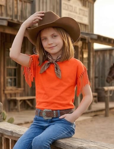 Image of Noomelfish Girls Fringe Sleeve T-Shirts Tassel Casual Summer Tee Tops (5-12 Years)
