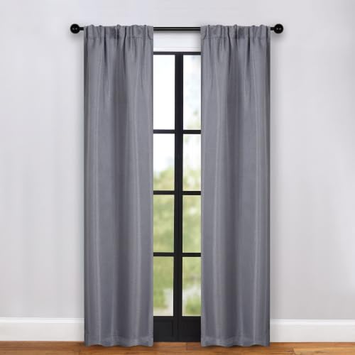 SUPERIOR Jaxon Semi Blackout Curtains - Modern Textured - 26" x 84" - Rod Pocket Header - Sun Blocking & Room Darkening Drapes for Bedroom, Living Room - Set of 2 Panels - Silver