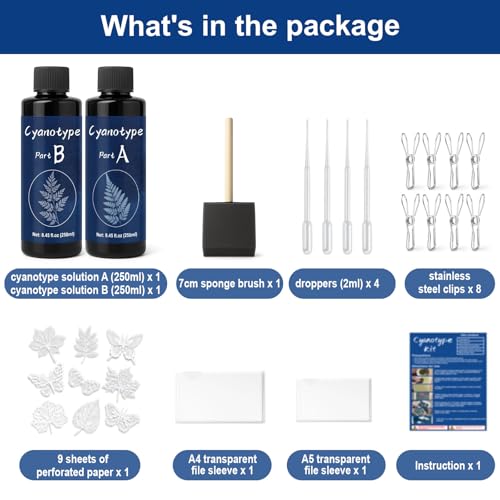1DFAUL Cyanotypie-Lösungsset, 16.9oz flüssige Cyanotypie vorgemischt, kein Wasser erforderlich, Sonnendruck, Erstellung von Vintage-Blau-Kunst, fotografischen Blaupausen, für DIY-Kunstprojekte