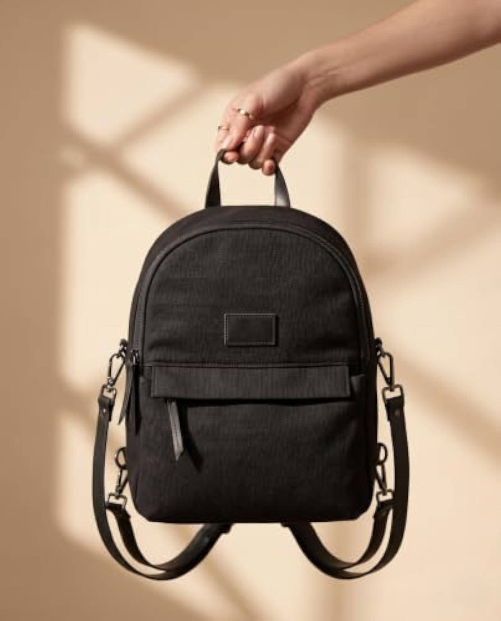 Minimalist Black Canvas Mini Backpack for Women & Men