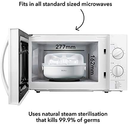 Nuby Microwave Baby Bottle Steriliser - 4 Minute Sterilising Cycle | Keeps Contents Sterile for 24hrs | Kills 99.9% of Germs (White)