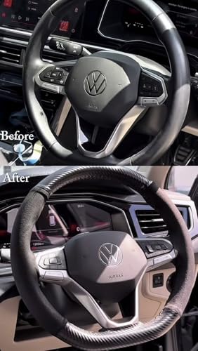 Image of Modsworld Black Alcantara and Carbon Fiber Steering Wheel Grip Cover for car Steering Soft Durable Universal fit for All car Steering Grip Cover with Stiching Thread.