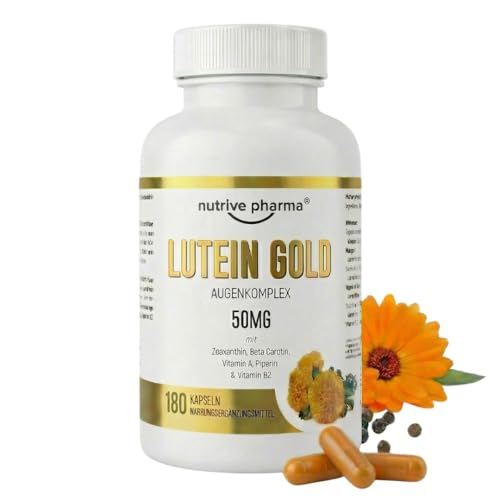 Lutein 50mg mit Zeaxanthin, Beta Carotin, Vitamin A & B2, Piperin | 180 Kapseln | Augengesundheit & Blaulicht-Schutz | Gentechnik- & glutenfrei | von nutrive pharma