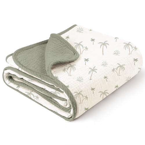 Image of Konssy Muslin Baby Blankets for Girls Boys, 100% Cotton Crib Blanket for Infant Toddler, Super Soft and Lightweight Nursery Swaddling Wrap 40"x36" (Tree)