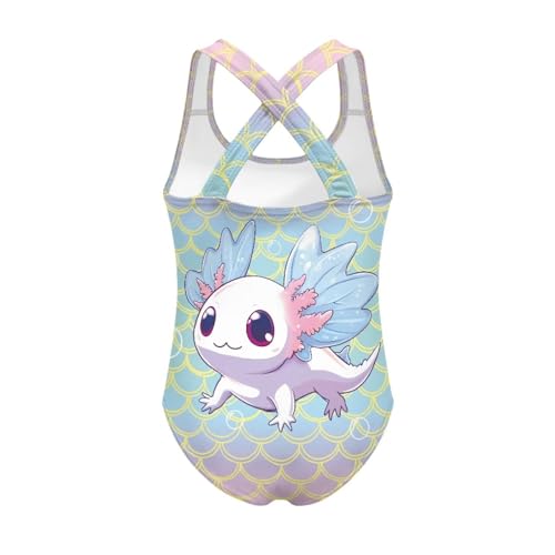 TOADDITDO Cute Axolotl One Piece Bathing Suit for Girls Sleeveless Crewneck Swimsuit with Cross Shoulder Strap2