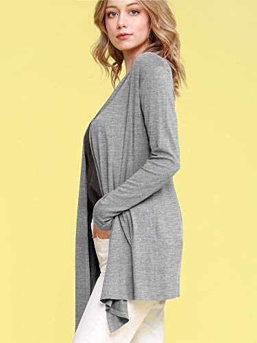 Image of Lock and Love Women's Draped Front Open Asymmetrical Cardigan - Casual Long Sleeve Lightweight Duster