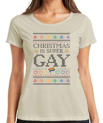 Christmas is super Gay LGBTQ - Camiseta de Navidad para mujer, naturaleza, XL