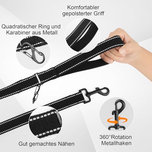 Reflektierende Hundeleine mit weichem, Lead for Dog gepolstertem Griff für das Training, Führleine für große und mittelgroße Hunde, 5m/10m/20m/15m/30 m 1 Zoll breit, SCHWARZ (5mX 2.5cm)