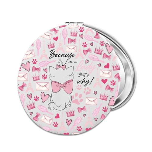 PLITI Cat Movie Inspired Gift Cartoon Cat Gift Because I'm A Lady That's Why Pink Cat Lover PU Leather Compact Mirror for Fans (Because Lady LCM)