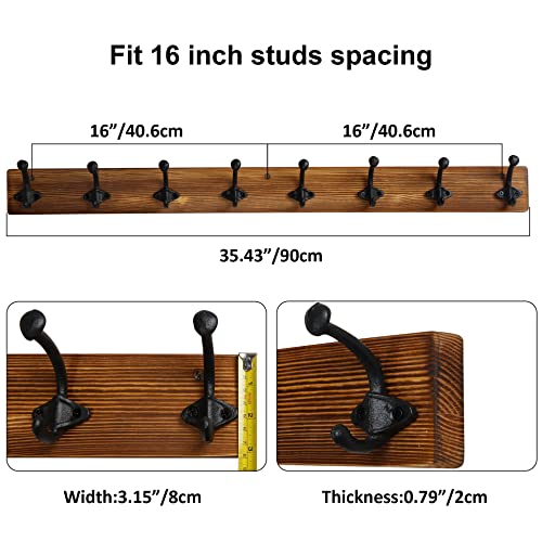 Webi Rustic Coat Rack Wall Mount,35 9/16'' Long 8 Cast Iron Coat Hooks Wall Mounted,Heavy Duty Wall Coat Hanger Hooks For Hanging Coats,Clothes,Jacket,Black #TOP3