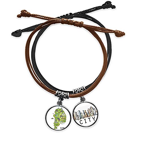 Bracelet Corée souvenir de voyage en corde et cuir Sidi avec repères gravés à la main