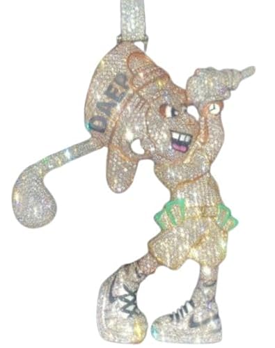 Diamond Cartoon Pendant Necklace, Iced Out Sparkling Charm for Men, Luxury Cartoon Character Jewelry, 14K Gold Plated Over Sterling Silver, Bold Fashion Statement