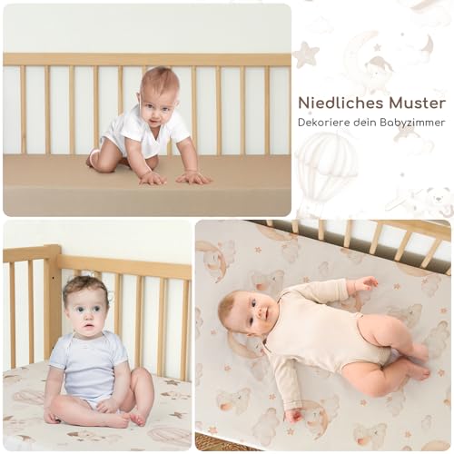 Yukkidds Spannbettlaken 70x140cm Baby 3er-Pack Bettlaken Für Babybett Atmungsaktiv Mikrofaser Elastizität Spannbettlaken Beistellbett Brauner Ballon