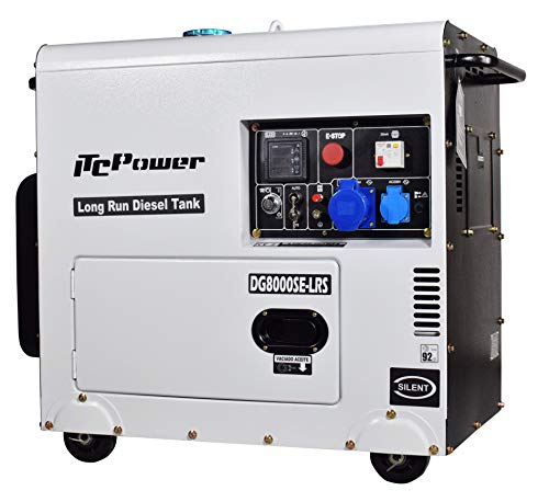 ITCPower - Generador eléctrico diésel monofásico e insonorizado con potencia máxima de 6000W,...