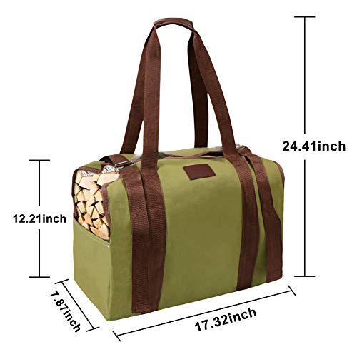 RIVECO Firewood Carrier Canvas Log Tote Bag Fireplace Holders Indoor Woodpile Rack Fire Wood Carrying Outdoor Tubular Birch-Wood Tools Campfire Basket Green - Thumbnail 7