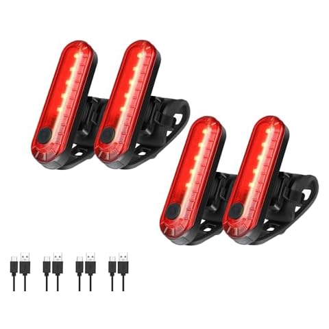 Hilngav 4 Pack Bike Tail Light, Bicycle Rear Light USB-C Rechargeable LED Cycling Safety Flashlight with 4 Light Mode for Road Mountain Night Riding & Adults Kids Men Women, Reflectors Accessories Cover