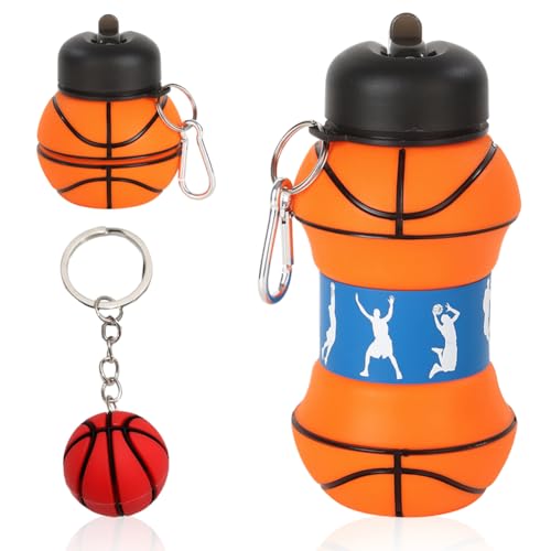 GVMJHYK Botella de Bebida de Baloncesto, Botella de Silicone Sports para niños, Botella de Agua Plegable Silicona Diseño para Mochila de hidratación, Bicicleta, Deportiva