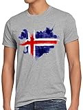 CottonCloud Flagge Island Herren T-Shirt Fußball Sport Iceland WM EM Fahne, Größe:4XL, Farbe:Grau meliert