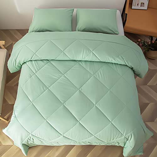 Zuexvofy Comforter Set Queen Size Bedding Solid Color Soft Microfiber Lightweight Washable Comforters With 2 Pillow Shams,Bedroom Duvet Insert With Corner Tabs.(Sage Green) #TOP1