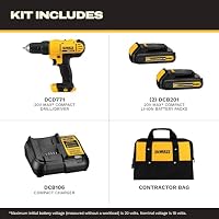 DEWALT 20V Max Cordless Drill Driver Set, 2 Speed, High Performance Motor, Includes 2 XR 1.3Ah Li-Ion Batteries, Charger and Contractor Bag (DCD771C2) — image 2