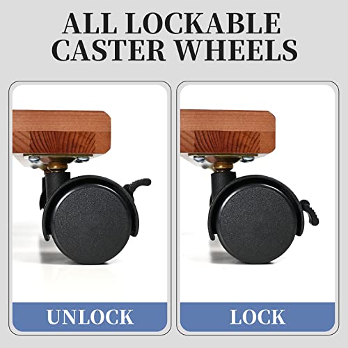 Misumiso Plant Caddy Wooden Lockable Plant Stand Heavy Duty Plant Dolly 2 Pack Square Sturdy Design Indoor Outdoor Hold Up To 150Lb (12" Square, Brown) #TOP3