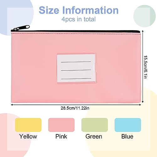 Banktasche, 4 Stück Geldtaschen Banktasche, Leder Bankmappe Geldscheintasche mit Reißverschluss und Fenster für Schule, Haushalt, Business （4 Farben B）