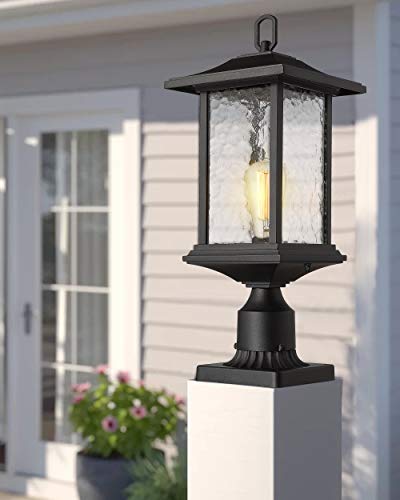 Beionxii Outdoor Post Lights, 21" H Large Exterior Lamp Post Light Pier Mount Lantern With Base, Black Cast Aluminum W/Water Glass - A272P-2Pk #TOP5